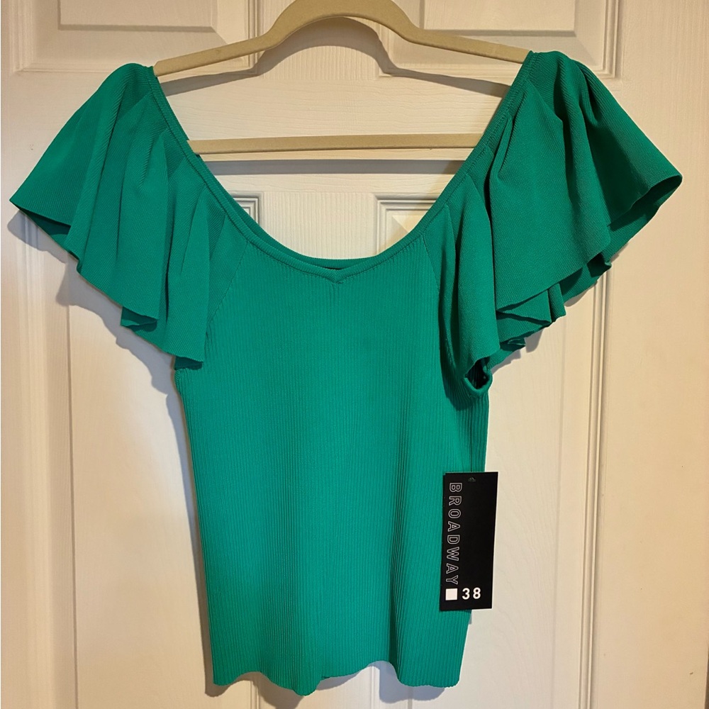 Broadway Teal Ruffle Sleeve Blouse